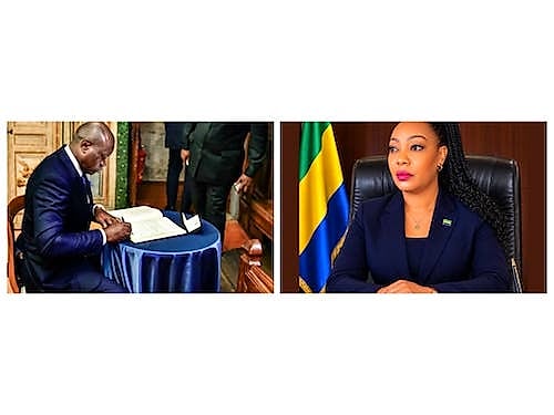 Délégations gabonaise et française lors d'une rencontre officielle