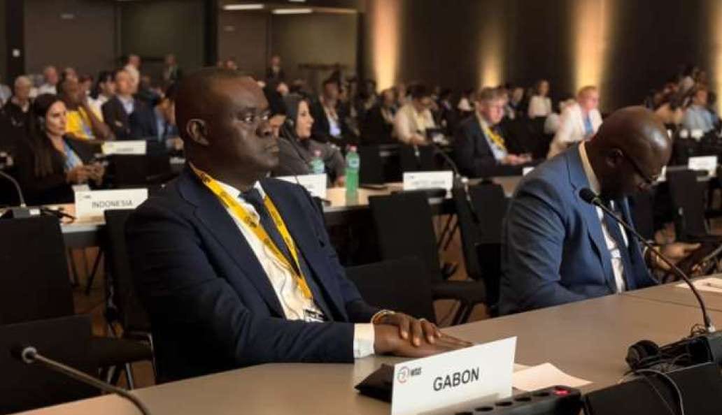 Salle de conférence internationale avec drapeaux de différents pays lors d'un sommet sur le numérique.
