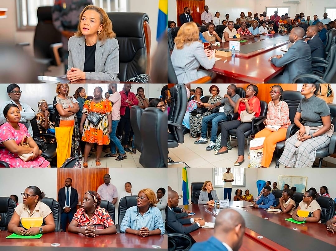 La ministre de la Santé, Pr Elsa Nkana Joséphine Ayo Epse Bivigou, s'adressant aux agents en attente de postes budgétaires.