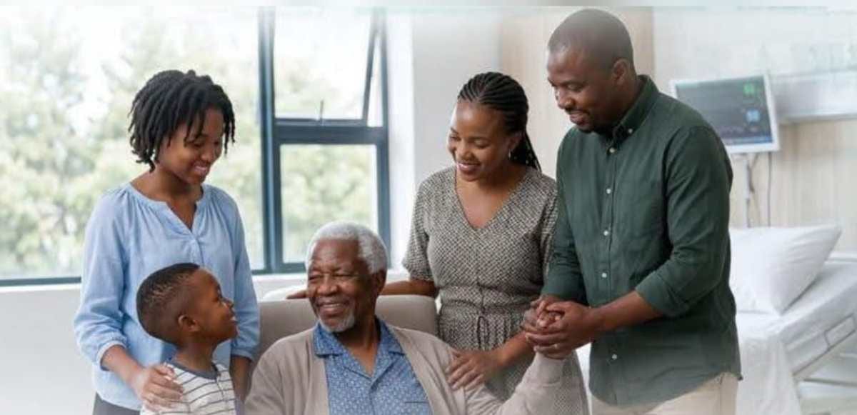 Vue d'un établissement de santé gabonais avec des patients en salle d'attente