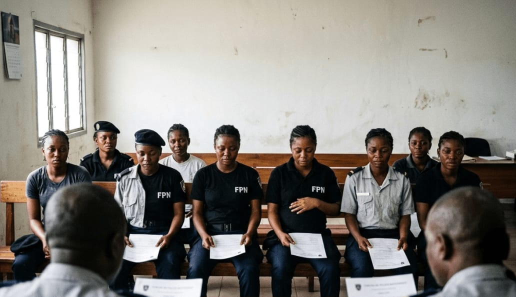 Silhouette d'une recrue en uniforme dans une cour d'école de formation policière