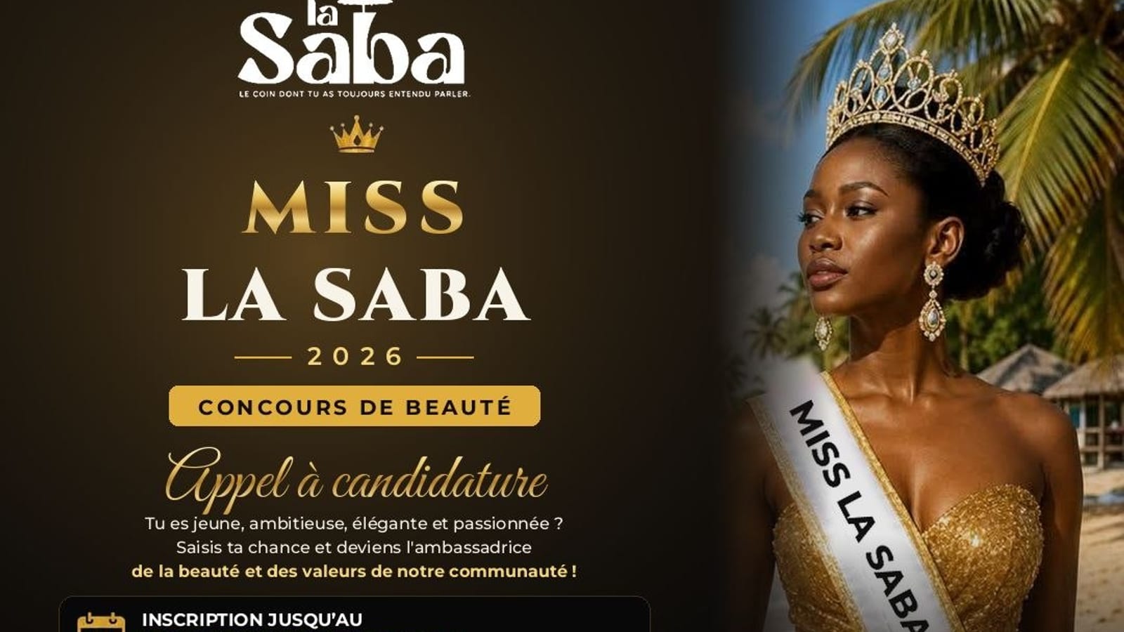 Plage de la Sablière à Akanda au coucher du soleil, lieu de l'événement Miss La Saba 2026
