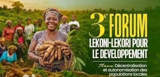 Carte stylisée du Gabon avec localisation d'Akiéni dans la province du Haut-Ogooué.