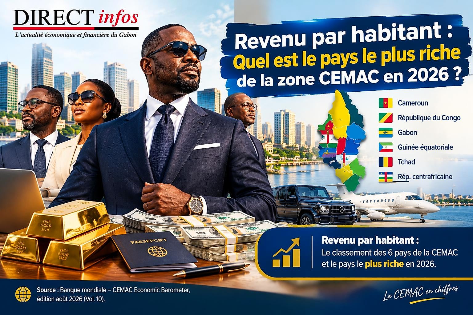 Infographie comparant les niveaux de richesse des habitants des pays de la CEMAC en 2026.
