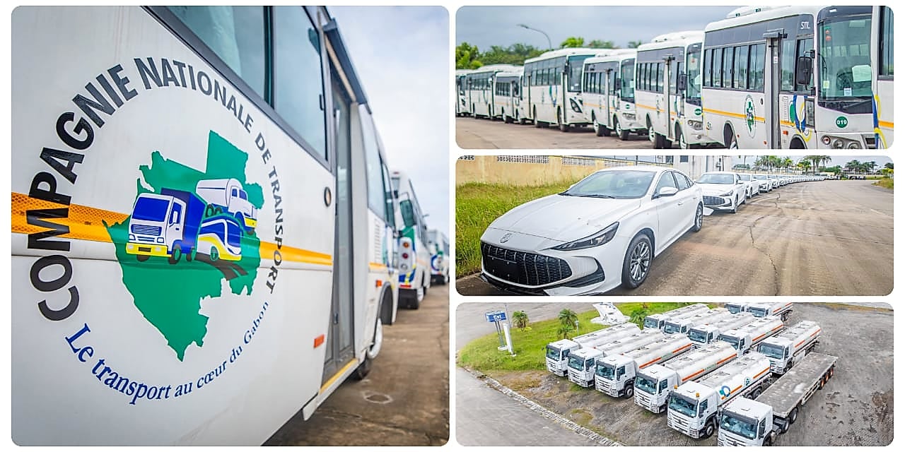 Bus de transport public stationné à un arrêt à Libreville