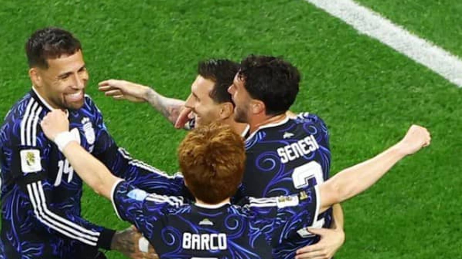 Joueurs de l'équipe d'Argentine célébrant une qualification en finale de Coupe du monde