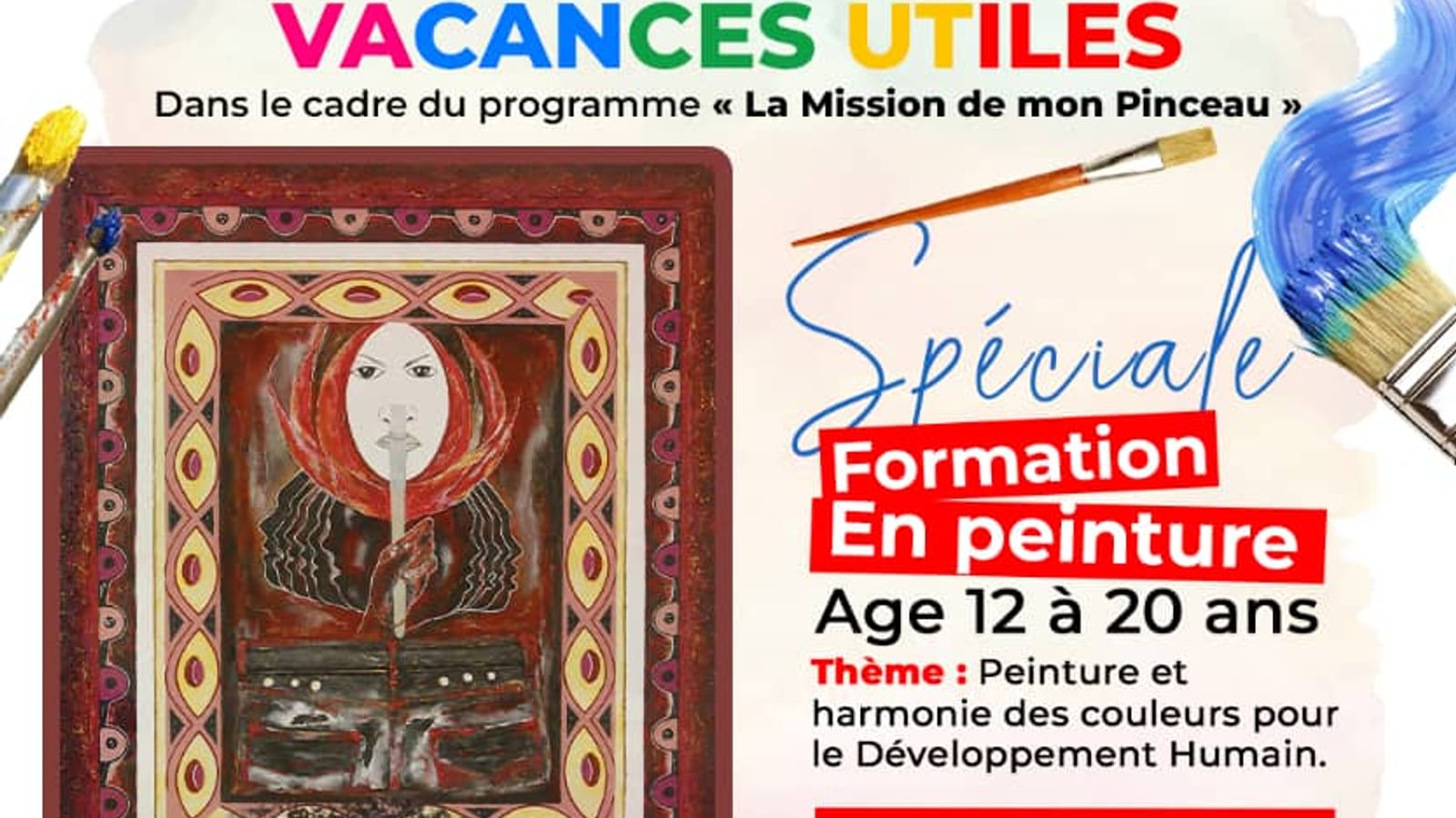 Groupe de jeunes peignant sur des toiles lors d'un atelier artistique