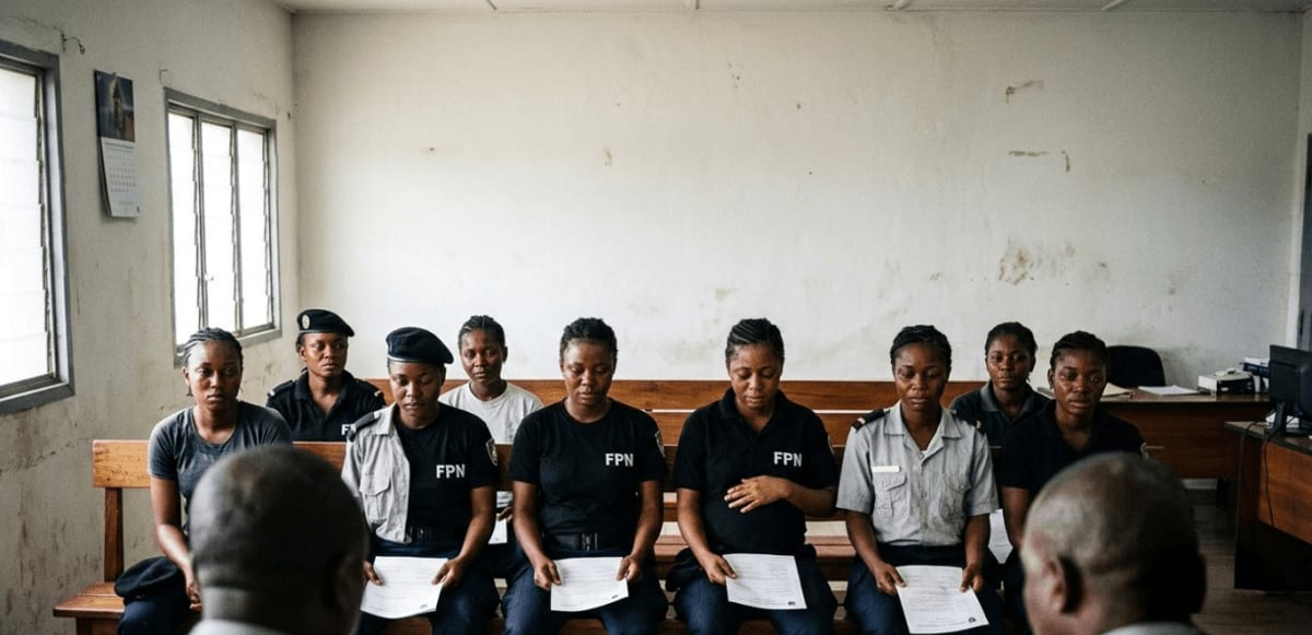 Rangée de policières en uniforme lors d'une cérémonie officielle