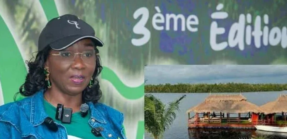 Plage bordée de cocotiers au Gabon sous un ciel de fin de journée