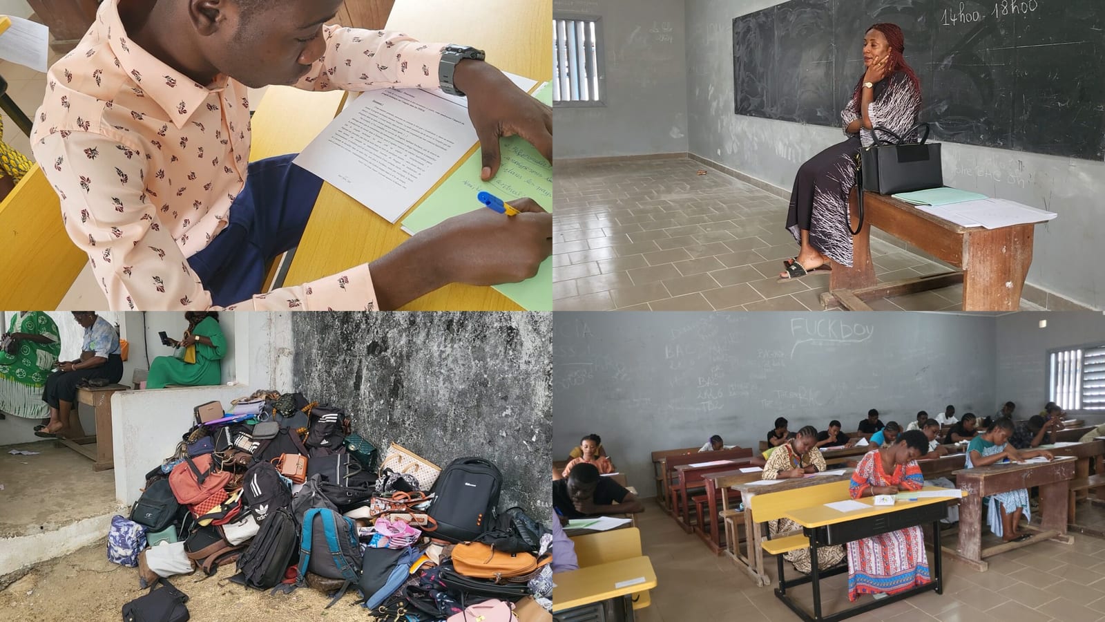 Élèves en train de composer une épreuve du baccalauréat dans une salle de classe au Gabon