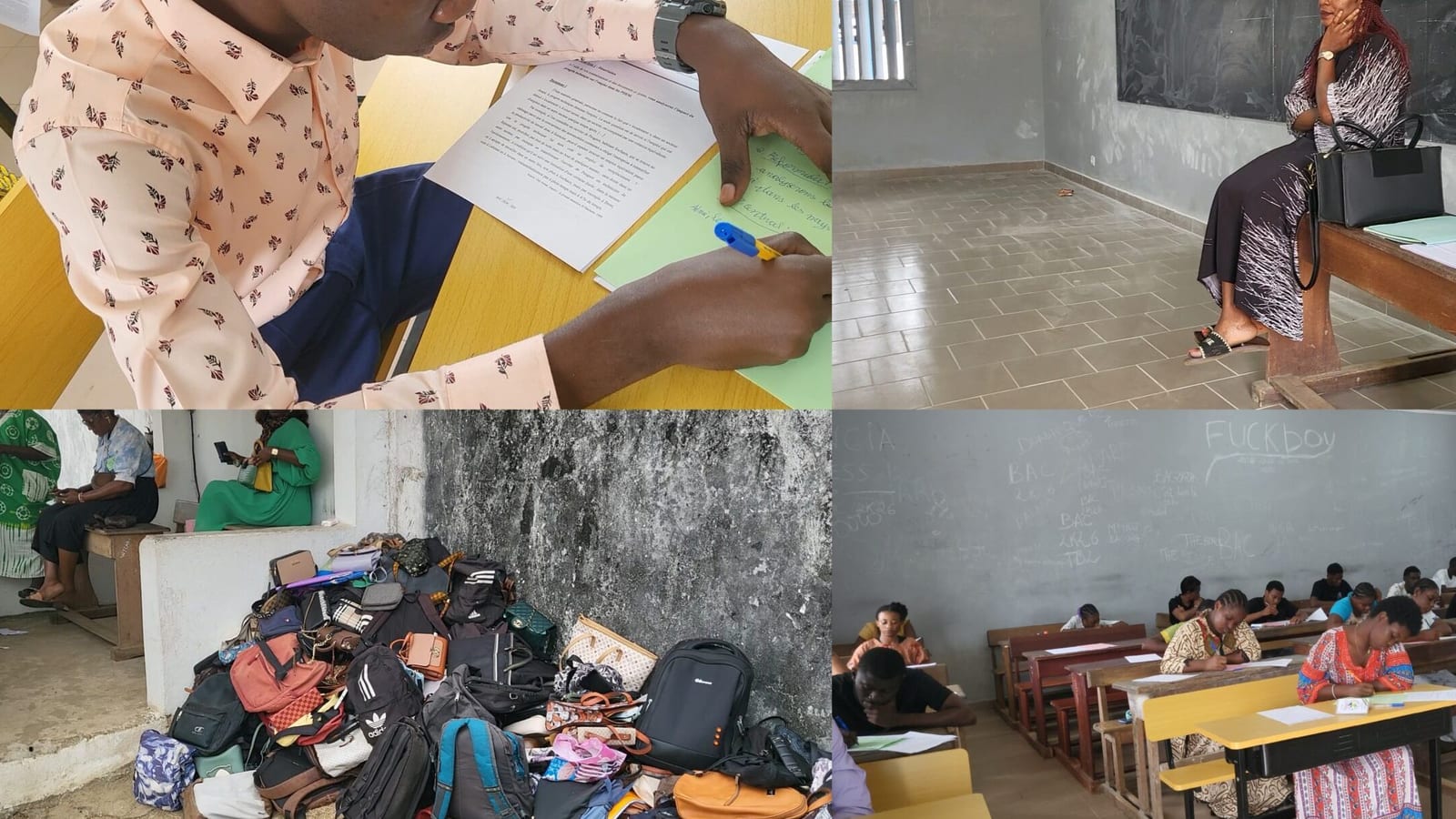 Candidats au baccalauréat entrant dans une salle d'examen au Gabon
