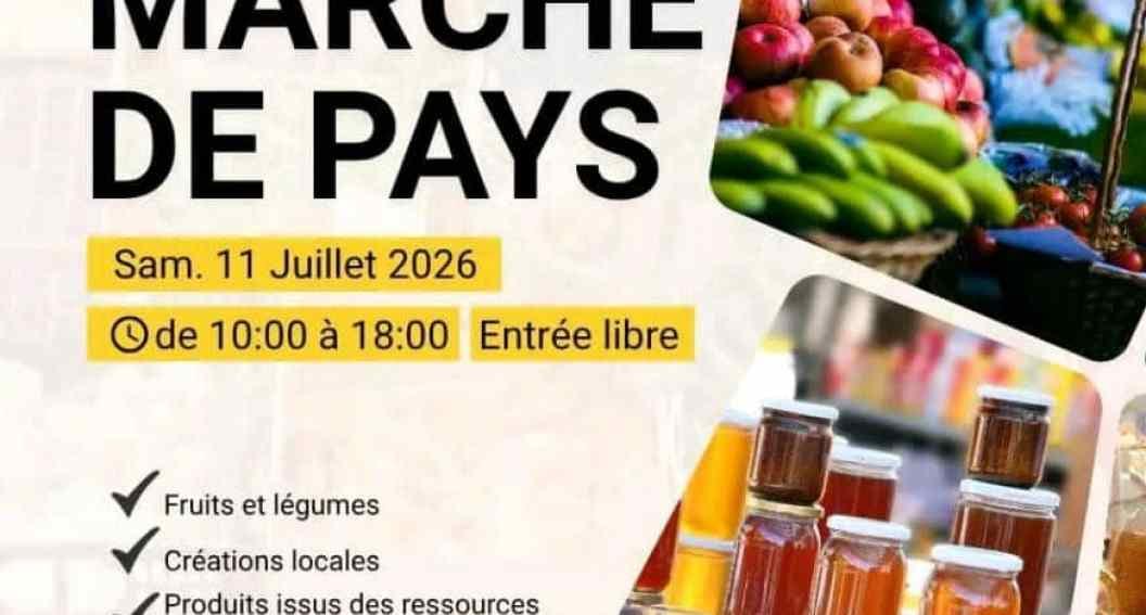 Stand d'artisanat et de produits locaux lors d'un marché en plein air au Gabon