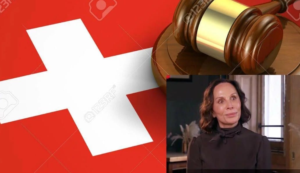 Bâtiment de justice avec colonnes et drapeau suisse