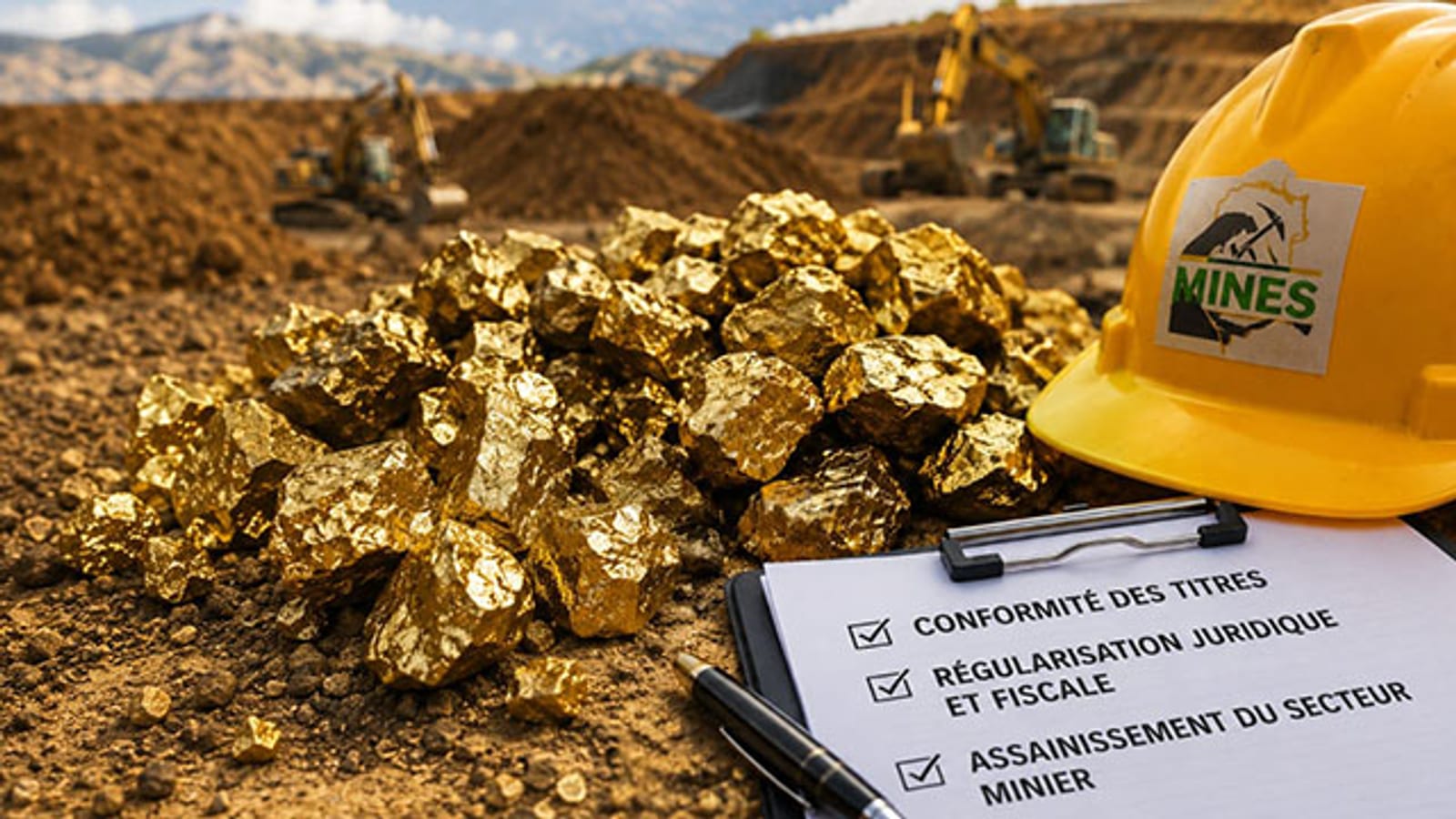Site d'exploitation aurifère au Gabon avec des travailleurs miniers
