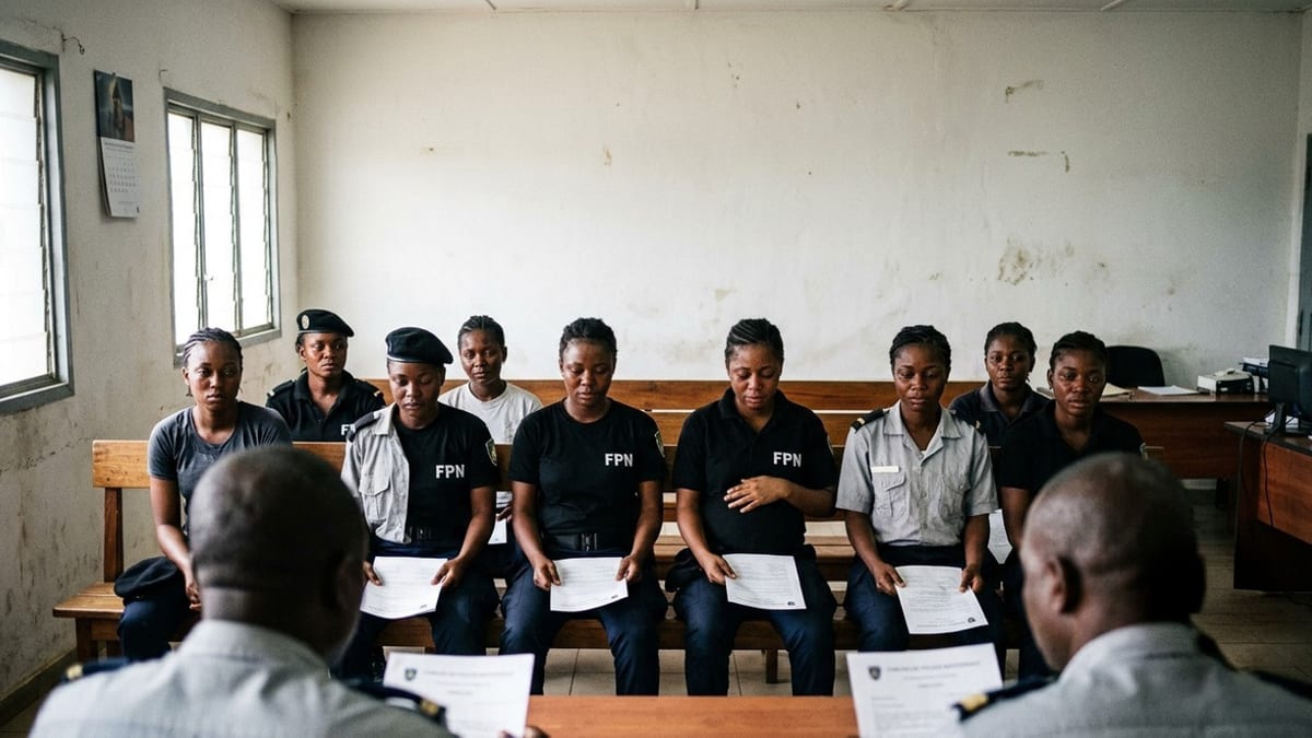 Rangée de recrues de police en uniforme lors d'une cérémonie de formation