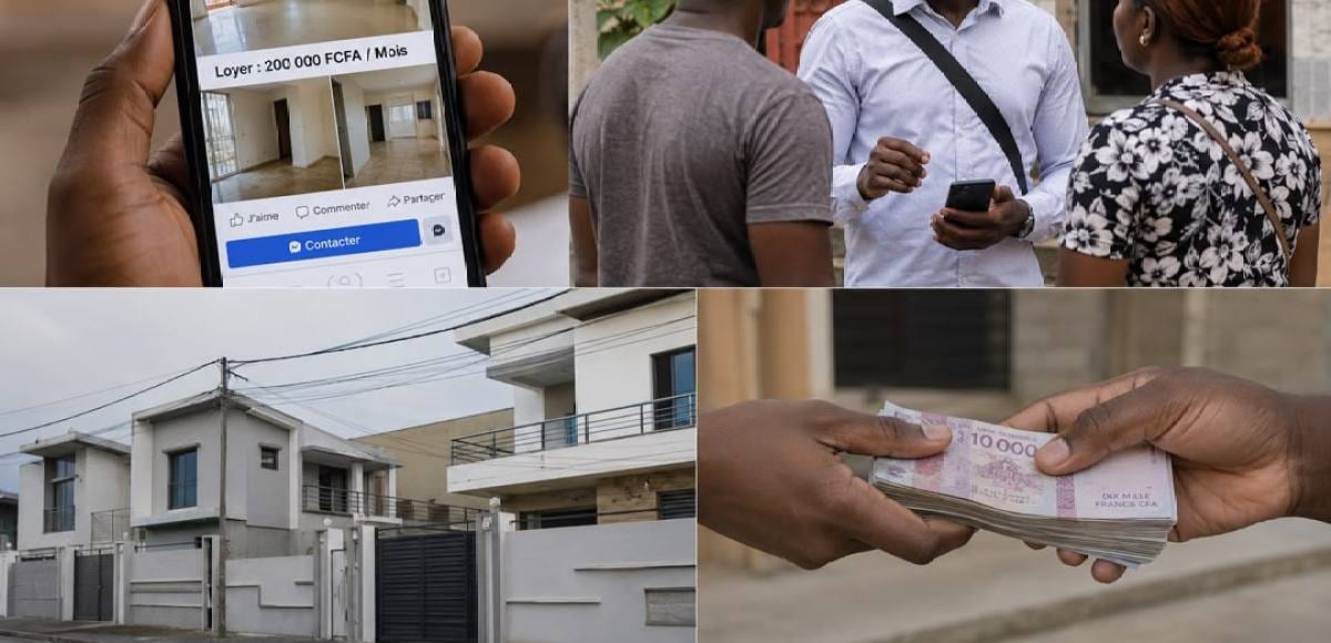 Rue bordée d'immeubles résidentiels dans une ville gabonaise