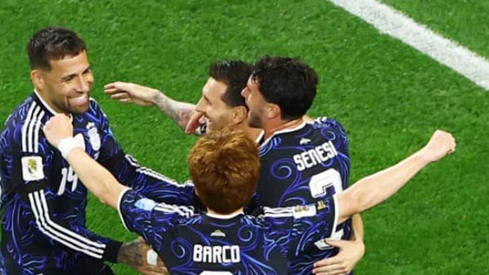 Joueurs de l'équipe argentine de football célébrant une qualification en finale de Coupe du monde