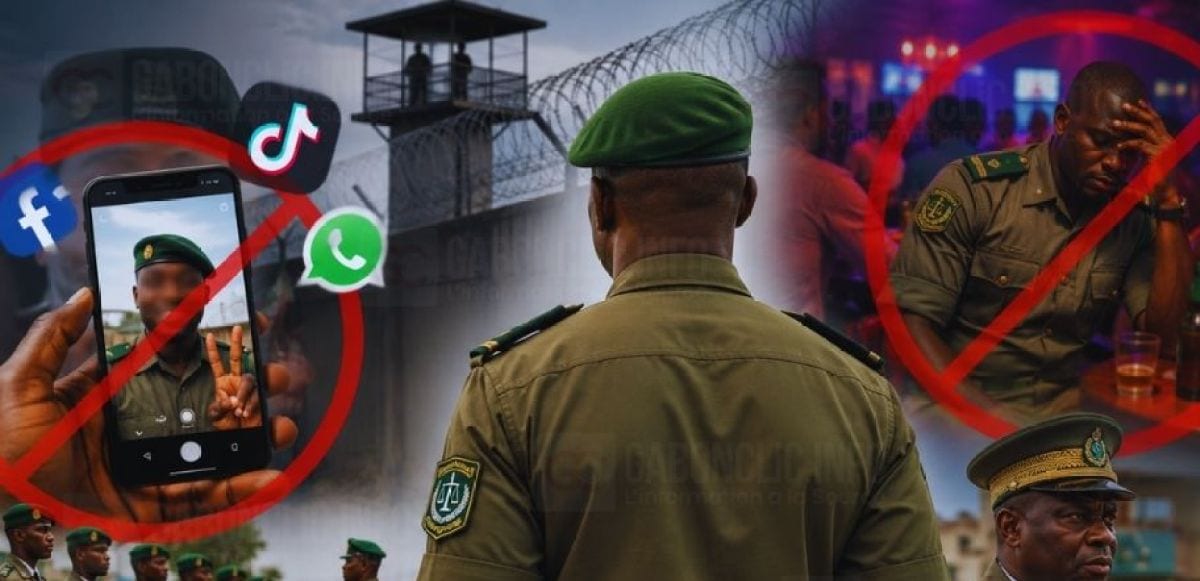 Agents en uniforme de la sécurité pénitentiaire gabonaise lors d'un rassemblement.