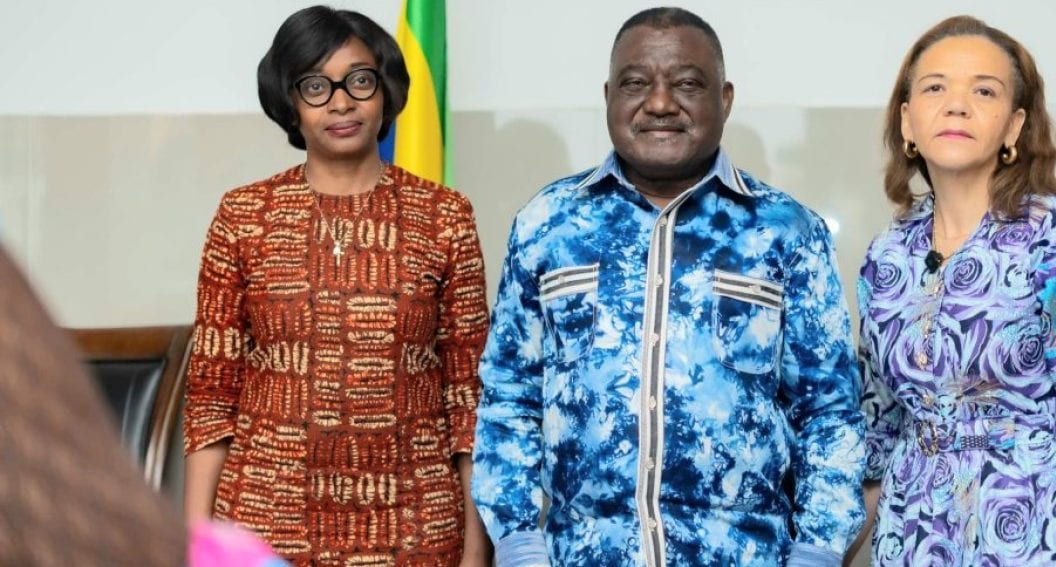 Cérémonie d'installation officielle dans une salle institutionnelle à Libreville.